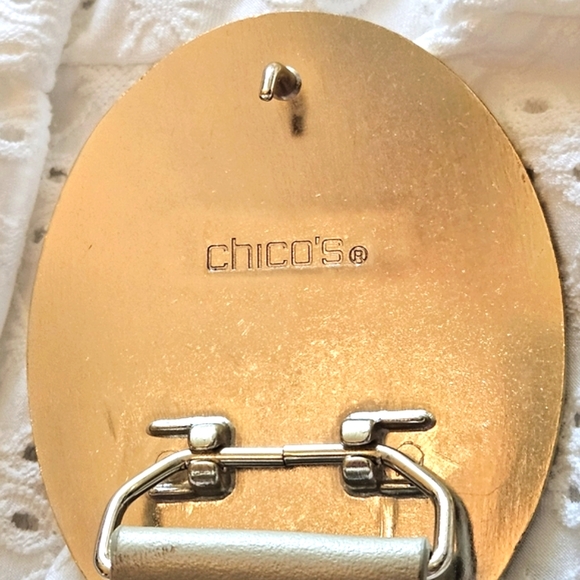 Chico's Leather Belt Bohemian Novelty Gold Tone Leather Embellished Brass Buckle - Picture 8 of 10